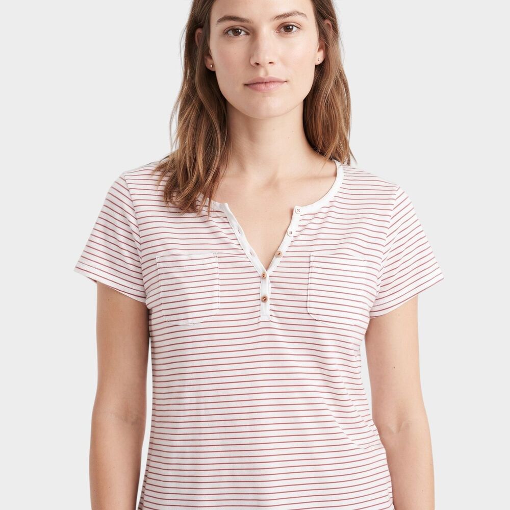 Chaps Ralph Lauren Womens Henley Nautical Shirt Medium Striped Casual